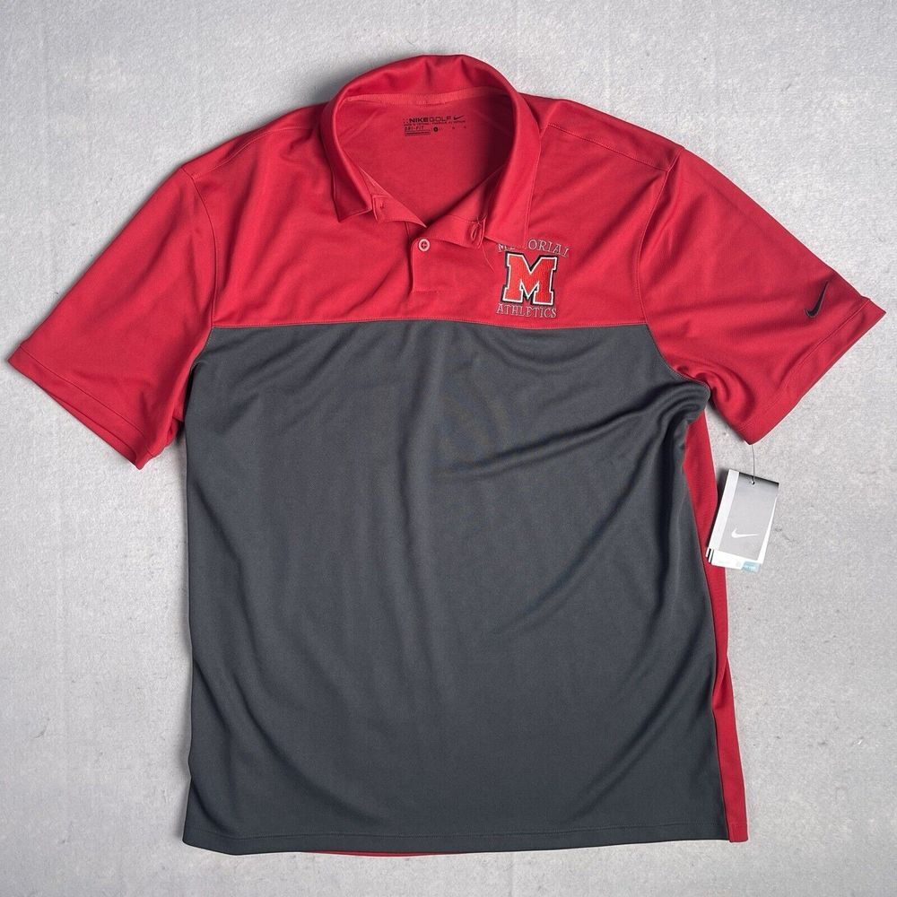 New NIKE Golf Dri-Fit Performance Golf Polo Oxford Shirt Men Large Red Short Sle